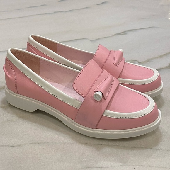 Tory Burch Sport Golf Loafers Size 7 Pink White Leather - Picture 14 of 14